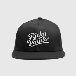 a black cap with white Ricky Valido text